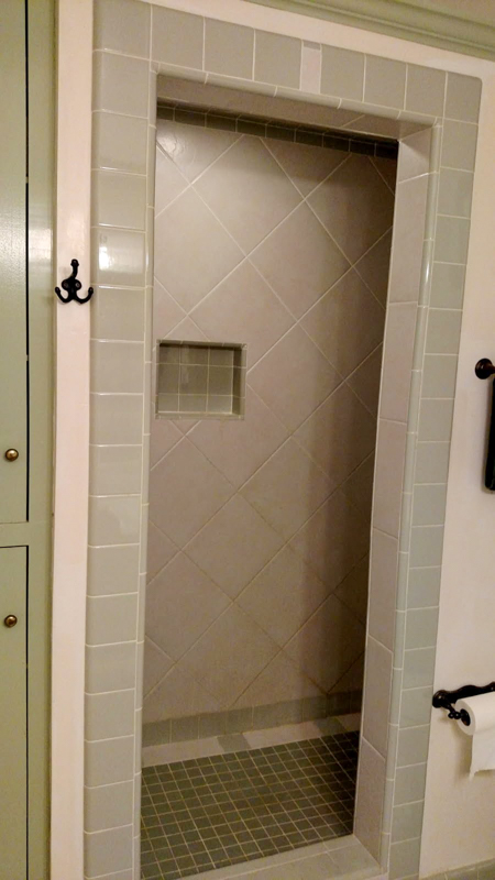 Walk-in subway tile shower remodel in Hayden, Idaho