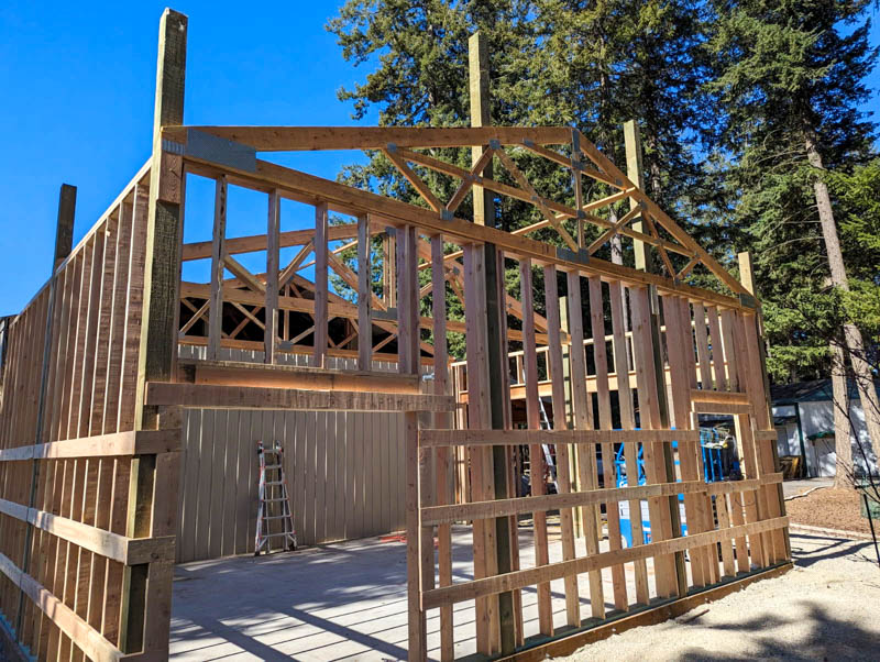 New garage addition framing in Dalton Gardens, Idaho